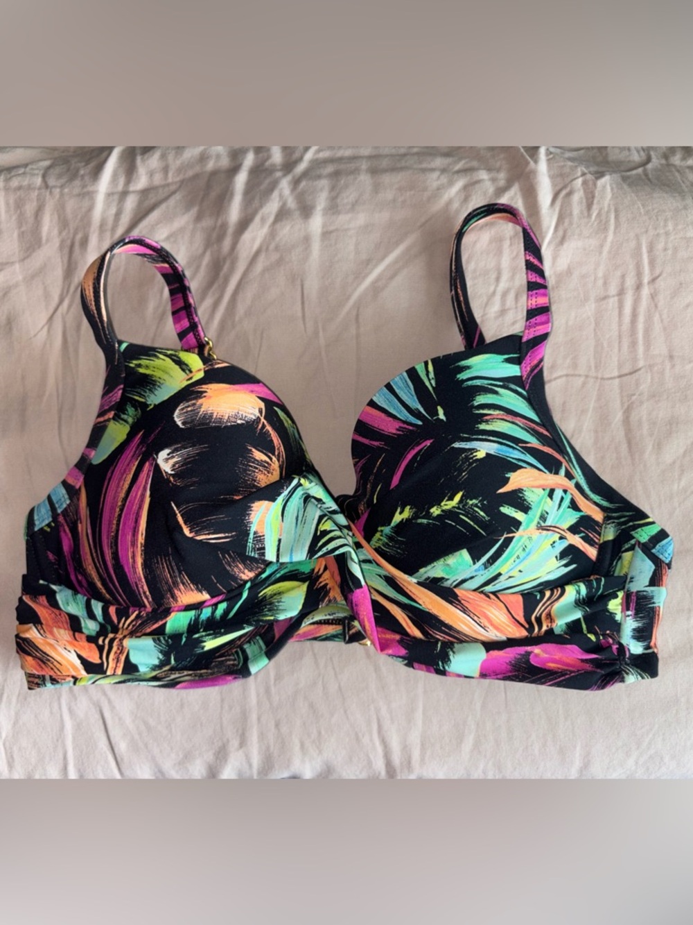 NWOT Tropical Underwire Bikini Top in Black with Colorful Accents
